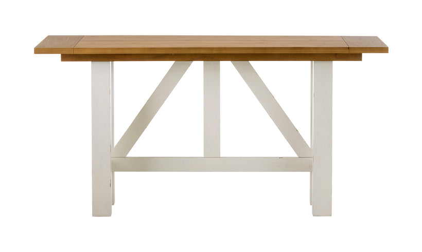 Wooden table with white legs on a white background